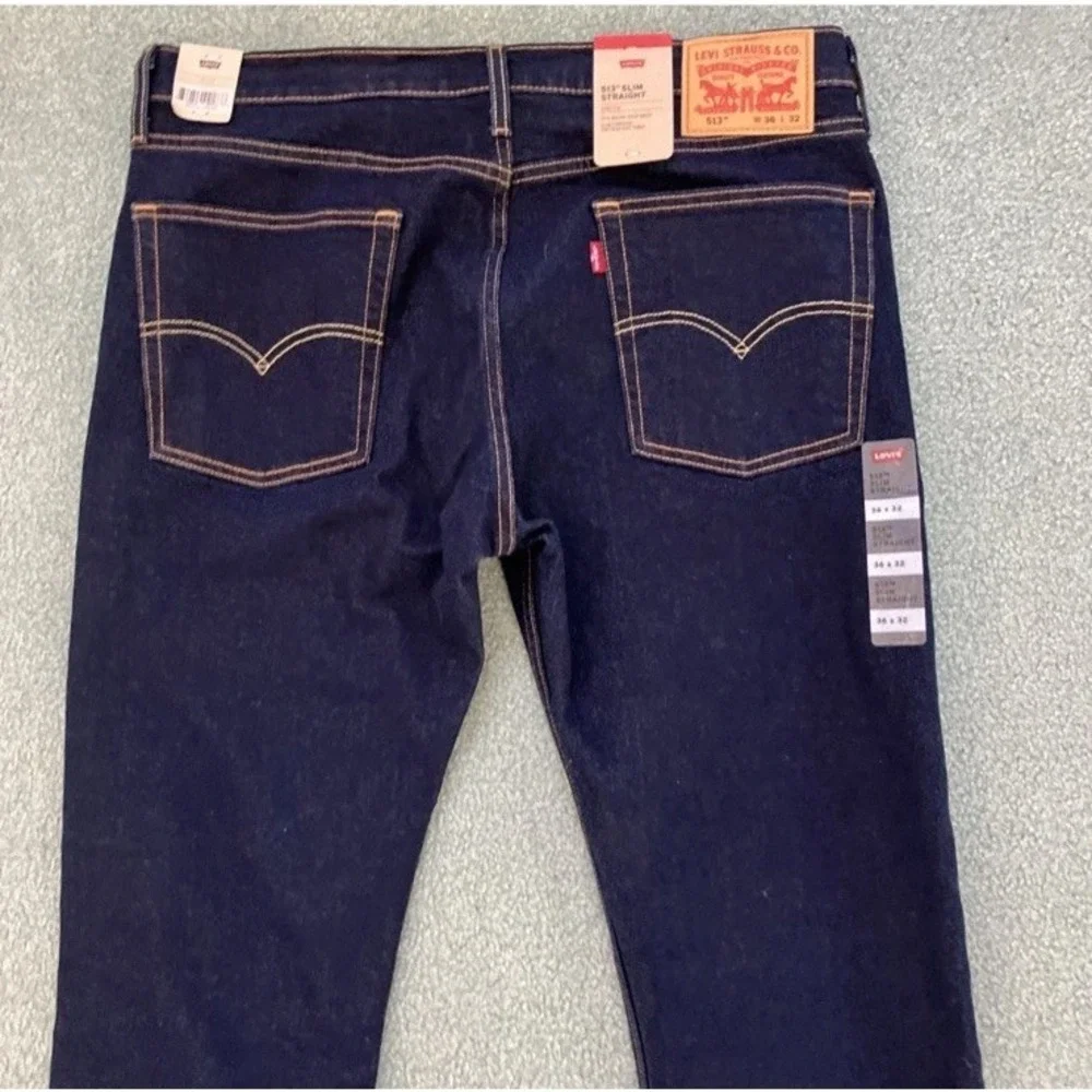 Levi's 513 Slim Straight Men's Jeans 36x32 Dark Blue Denim Cowboy NWT